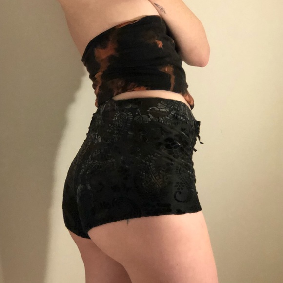 Velvet High Waist Lace Up Paisley Booty Shorts - Picture 3 of 3